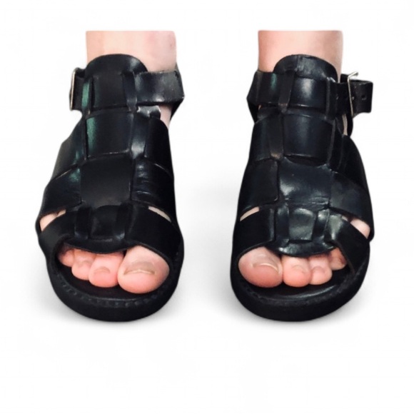 Vntg 90s black Leather Sandals - Picture 3 of 3